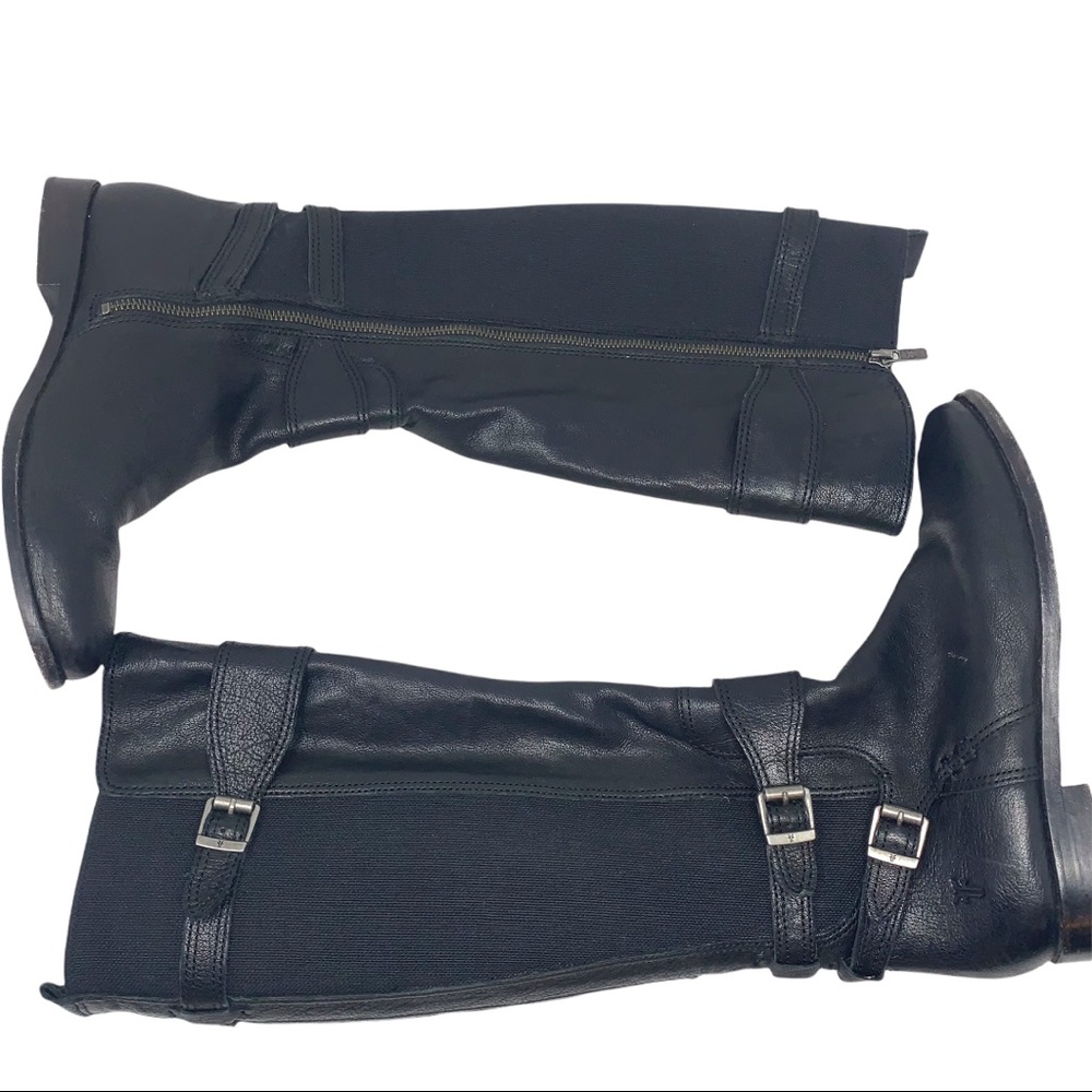 FRYE Anna Gore Black Leather Knee High Motto Riding Boots size 8.5